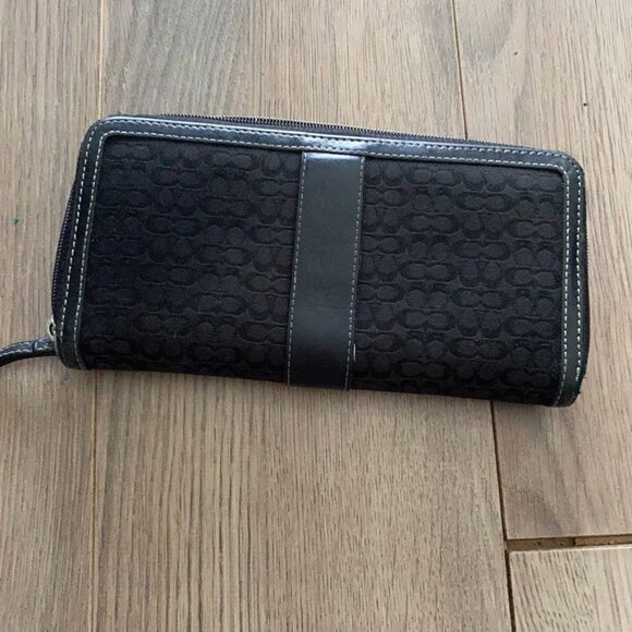 Coach Black Logo Canvas Wallet with Leather Trim - Picture 2 of 11